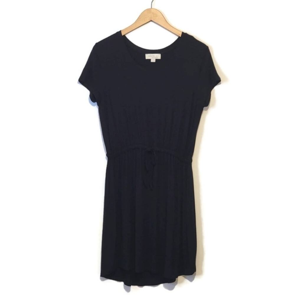 Olive & Oak Black Short Sleeve Drawstring Waist Jersey Knit Dress L - Picture 2 of 13